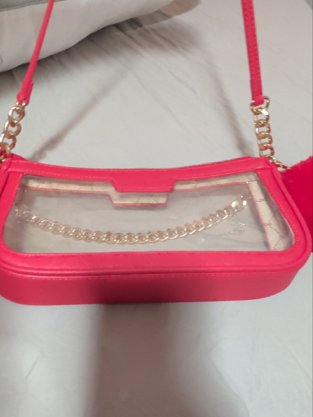 ALDO Red Clear Shoulder Bag with Gold Chain - Picture 3 of 5